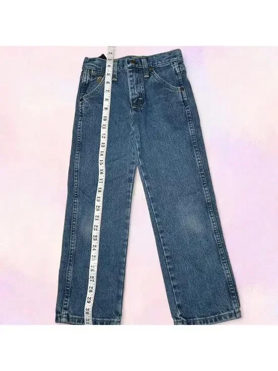 Wrangler Blue Jeans Faded Knees Kids Size 7 Regular - Picture 4 of 5